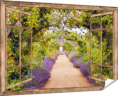 Gards Tuinposter Doorkijk Lavendel Pad - 180x120 cm - Tuindoek - Tuindecoratie - Wanddecoratie buiten - Tuinschilderij