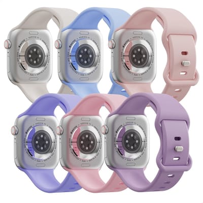 SBG Siliconen Bandjes 6-pack | Geschikt voor Apple Watch 1/2/3/4/5/6/7/8/9/10/11/SE/Ultra | 49/46/45/44/42MM | Licht