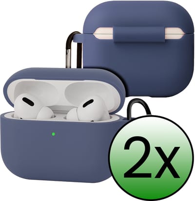 Case - Geschikt voor Apple Airpods Pro 3 - Siliconen Hoes met Clip - Silicone Hoesje Cover - Grijsblauw