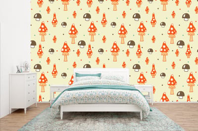 Behang - Fotobehang Patronen - Paddestoel - Oranje - Breedte 400 cm x hoogte 240 cm