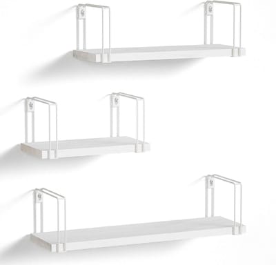Witte Wandplank Set van 3 - Houten Drijvende Planken voor Boeken, Decoratie en Opslag in Keuken, Kinderkamer en Woonkamer, Lengte 43/33/23 cm