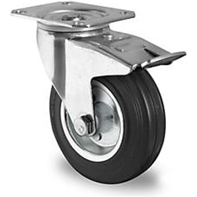 CASCOO zwenkwiel SWS4, met rem, wiel ø 160 mm x B 40 mm, stalen velg, massief rubber loopvlak, zwart, rollager, tot 135 kg
