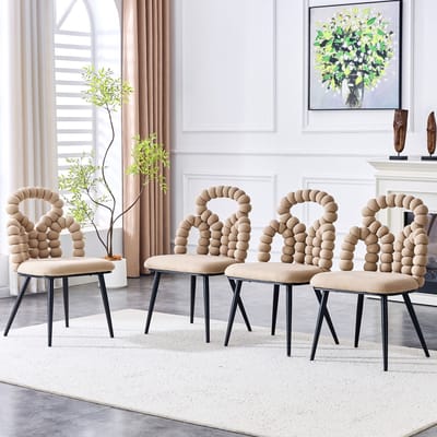 MODENUIT Eetkamerstoel - Set van 2 - Open Rugleuning met Bobble - Voor Eetkamer en Woonkamer - Fluweel Camel