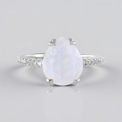 Cavill - Regenboog Maansteen Ring - 925 Zilver Geplatineerd - 2.517 Ct Peervormig - 16 Cambodjaanse Zirkonia - Elegant & Vrouwelijk