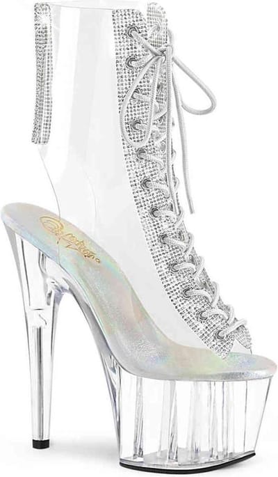 Pleaser - ADORE-1016C-2 Plateau Laarzen, Paaldans schoenen - Paaldans schoenen - 41 Shoes - Transparant