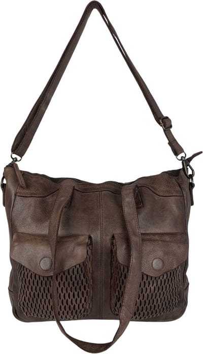 Grote Tas - Handtas - Tassen Dames - Schoudertas Dames - Gewassen Leer - Donkerbruin