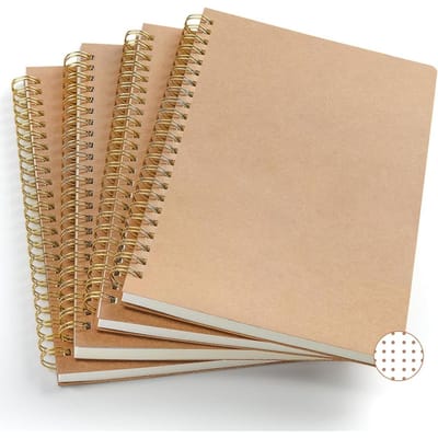 longziming -A5 Notitieboek - Dotted Journal - Spiraalblok - Volledig Openklapbaar - Geen Doorzichtige Inkt - Kraftpapier - Premium Glad Papier - Ideaal Voor Studie En Reizen - 4 Stuks