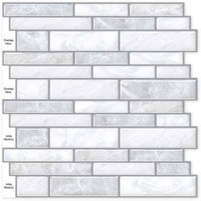 24Supply Plaktegels - 10 Stuks - Glans - Subway - Wit/Grijs - 30.5x30.5cm