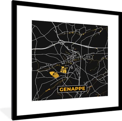 Fotolijst incl. Poster - Genappe - Kaart - Plattegrond - Goud - Stadskaart - 40x40 cm - Posterlijst