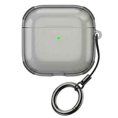 Grijs transparant hoesje voor oordopjes met sleutelring – schokbestendige beschermhoes geschikt voor AirPods 4