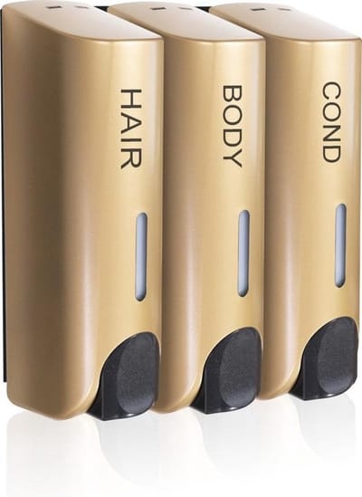 Luxe Shampoo & Zeepdispenser - Wandmontage - Muur Zeep dispenser - Zeeppompje Douche - Badkamer - Goud - 3 -Delig