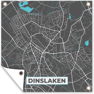 Tuin poster Duitsland – Blauw – Dinslaken – Stadskaart – Kaart – Plattegrond - 200x200 cm - Tuindoek