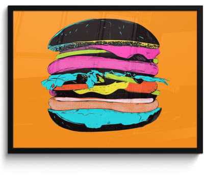 Poster in lijst - Fotolijst 80x60 cm - Posters - Hamburger - Kleurrijk - Speels - Posterlijst zwart - Decoratie - Wanddecoratie woonkamer - Muurdecoratie slaapkamer