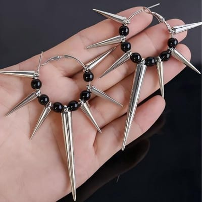 Boucles d'oreilles créoles tendance Punk Rock Épines Rivets Hip Hop Inhabituel Pointes Cercle Boucle d'oreille Pour Fille Cool Bijoux d'accessoires de fête quotidiens brown