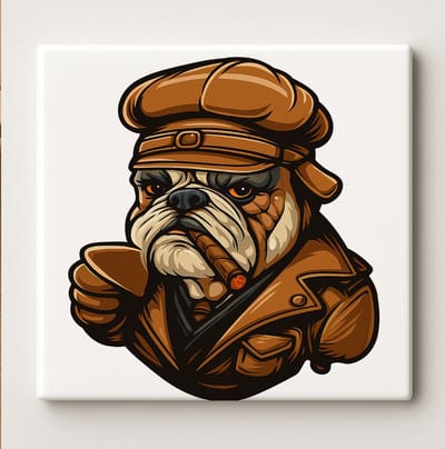 Bulldog Gangster Kunst Tegel – 15x15 cm Stijlvolle Keramische Wandtegel – Stoer Vintage Hondenontwerp voor Thuis, Kantoor of Mancave