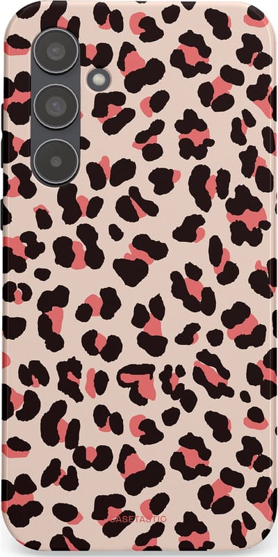 Casetastic hoesje geschikt voor Samsung Galaxy A55 - Dubbellaagse bescherming - Tropische Panter - Fashion Case - Zand Zwart Koraal