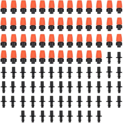 Dailygoods- Druppelirrigatiesproeiers 50st - Verstelbare Verstuivers - Tuinspuit Pistool - Vernevelingssysteem - Kunststof - Zwart/Oranje