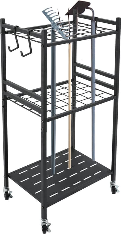 Tuingereedschap Organizer met Wielen 43x30x79.5cm Mobiel Opbergrek Tuingereedschaprek Voor Opslag