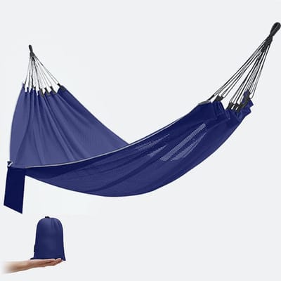 Dubbele Camping Hangmat - Twee Persoons Hangmat - Ontspannen Buiten - Ademend IJzige Zijde - 240 x 150 cm - Blauw
