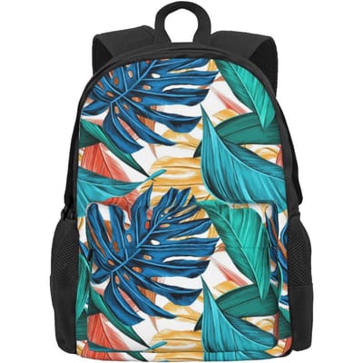Blauw Bladprint Rugzak Abstracte Bladeren Wandelrugzakken Student Unisex Designer Grote Schooltassen Grappige Rugzak 36x32x10cm