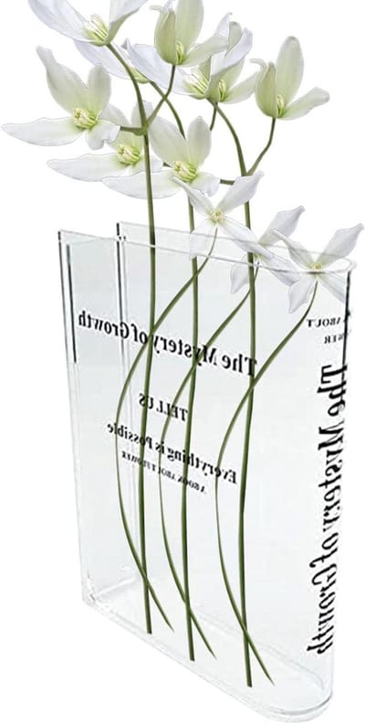 Boekvaas Acryl - Decoratieve Vaas - Bloemen Presenteren - Uniek Boek Design - 20 x 16 cm - Helder