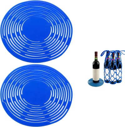 Multifunctionele Siliconen Opbergtas - 18 cm - Onderzetters - Placemats - Herbruikbaar, Opvouwbaar - Voor Flessen, Blikjes, Bekers - 2 stuks - Blauw