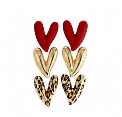 Rood goudkleurig oorhangers oorbellen voor dames met hartvorm en panterprint