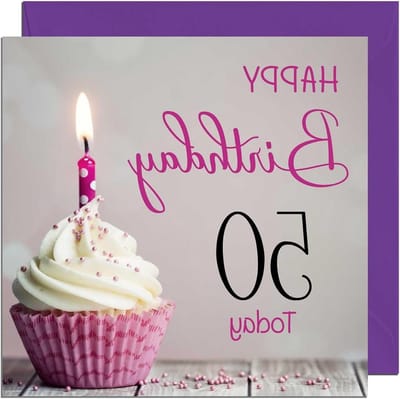 Verjaardagskaart 50 Jaar - Wenskaart Jubileum - Iemand Feliciteren - Dikke 350gsm Kaart - 145 x 145 mm - Roze Grijs