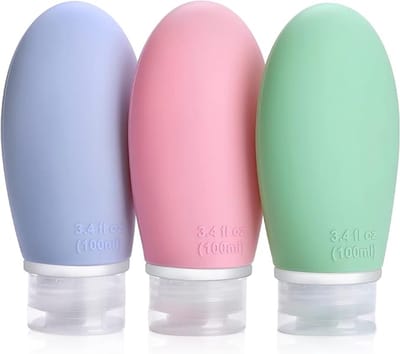 Famanu – 100 ml siliconen reisflessen - 3 stuks - lekvrij - navulbare draagbare reiscontainer voor shampoo - crèmespoeling - BPA-vrij en
