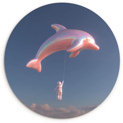 WallCircle® Wandcirkel 120x120 cm - Muurcirkel Dolfijn - Roze - Astronaut - Muurdecoratie woonkamer - Wanddecoratie slaapkamer - Kamer decoratie accessoires - Ronde schilderijen XXL
