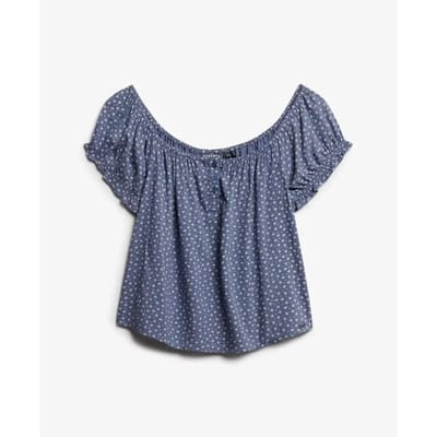 Superdry - Geweven top met korte mouwen en halve knoopsluiting - Dames - Tops