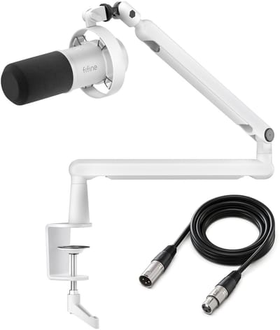 FIFINE T688W XLR - USB / XLR - Dynamische Microfoon - Met Boom Arm - Streaming - Podcasting - Gaming - Geschikt voor PS4 / PS5 / PC - Wit