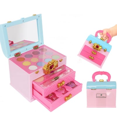 Goodz4All Kinder Make Up koffer met Spiegeltje Afsluitbare Kinder Makeup Koffer met Kindermake-up en Peel Off Kindernagellak Lipgloss - 30 Delig