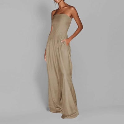 Nieuwe Lente Dameskleding Elegant en Elegant Effen Kleur Hoge Taille Tube Top Wijde Pijp Jumpsuit 3XL gray