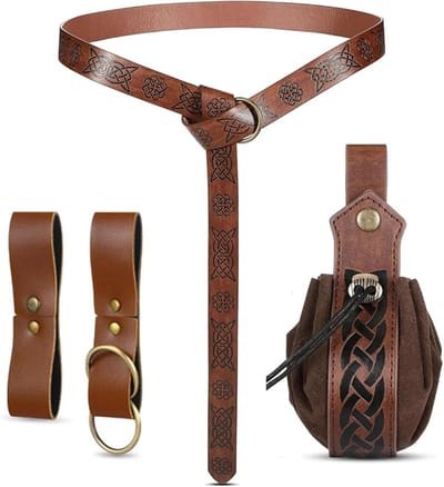 4 Stuks Middeleeuwse Kledingaccessoires voor Vrouwen, Viking Kostuum met Riem, Tas en Gespen voor Piraten, Heksen en Ridders