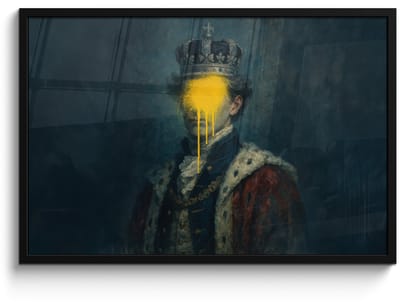 Poster in lijst - Fotolijst 90x60 cm - Posters - Koning - Portret - Druipende gele verf - Posterlijst zwart - Decoratie - Wanddecoratie woonkamer - Muurdecoratie slaapkamer