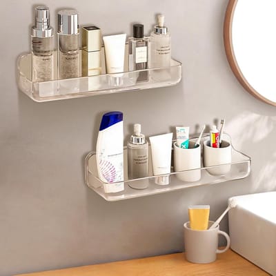 Famanu – Doucherek set van 2, boorvrij zelfklevend kunststof wandrek, badkamer organizer voor shampoo en douchegel, large