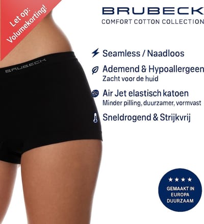 Brubeck Dames Boxershorts – Naadloos (Seamless) Elastisch Katoen - Zwart - S