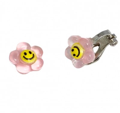 Klem oorbellen- roze -bloem-geen gaatje-Charme bijoux