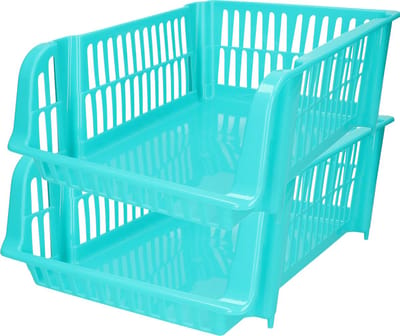 Plasticforte Stapelbare opbergmand - 2x - Blauw - 16L - kunststof - 38 x 28 x 15 cm