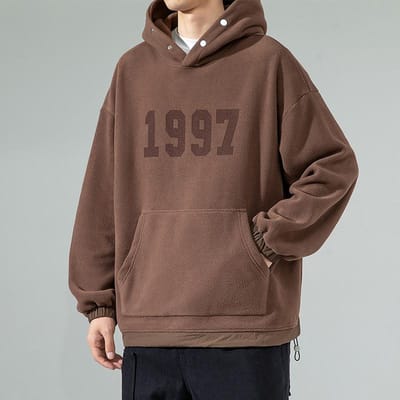 Polar Fleece Hoodie Heren Herfst Jeugd Trend Letter Print Losse Jas Heren Sweatshirt Trend 3XL brown