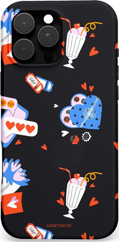 Casetastic hoesje geschikt voor Apple iPhone 16 Pro Max - MagSafe - Dubbellaagse bescherming - Liefdes Kaarten - Fashion Case - Zwart Lavendel Wit