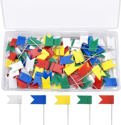 100 Stuks Vlaggen Push Pins voor Kurken Bord of Reisdocumenten, Assortiment van 5 Kleuren, Ideaal voor Organisatie en Presentatie