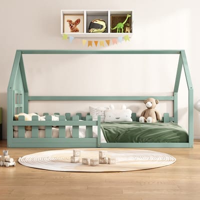 Montessori Huisbed 90x200 cm – Houten Kinderbed in Huisvorm – Groen