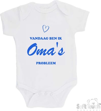100% katoenen Romper "Vandaag ben ik oma's probleem" Jongens Katoen Wit/blauw Maat 62/68
