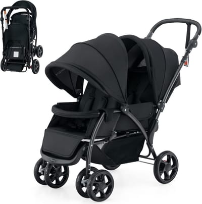 Inklapbare Dubbele Kinderwagen voor Tweeling of Broer/Zus | Verstelbare Zitjes en Ruime Boodschappenmand