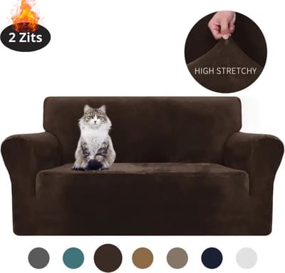 Livano Bankhoes - Bankbeschermer - Stretch - Sofa Cover - Fluweel - Donker Koffie - 2 Zits