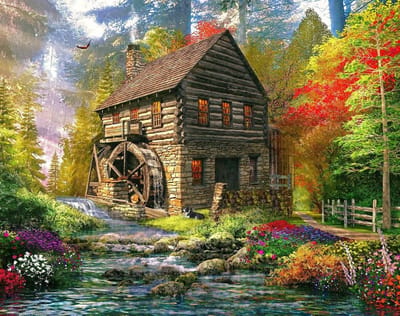 Legpuzzel Mill Cottage - Landschap Puzzel - Ontspannen Tijdverdrijf - Unieke Stukjes - 1000 Stuks - Multicolor
