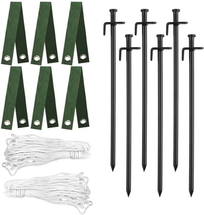 JHUBERS- Boomharingen Robuust Stalen - 6x Rongriemen 40x3,8cm - 6x Stalen Boomstokken 30x3,8cm - 2x Verankeringstouw 10m - Kit voor Jonge Bomen - Tegen Extreem Weer - Boomsteunen