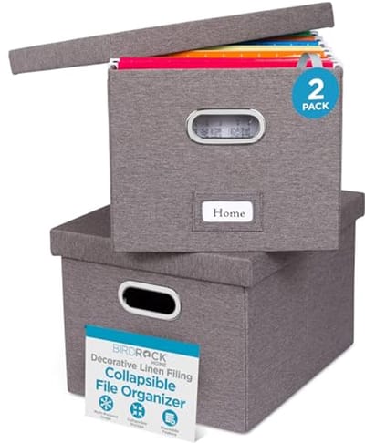 Opvouwbare Organizer voor Bestandsopslag met Deksel - Decoratieve Linnen Archivering en Opslagbak - Hangende Brief- en Legale Map - Ideaal voor Thuis- en Kantoorgebruik - Grijze Opbergdoos